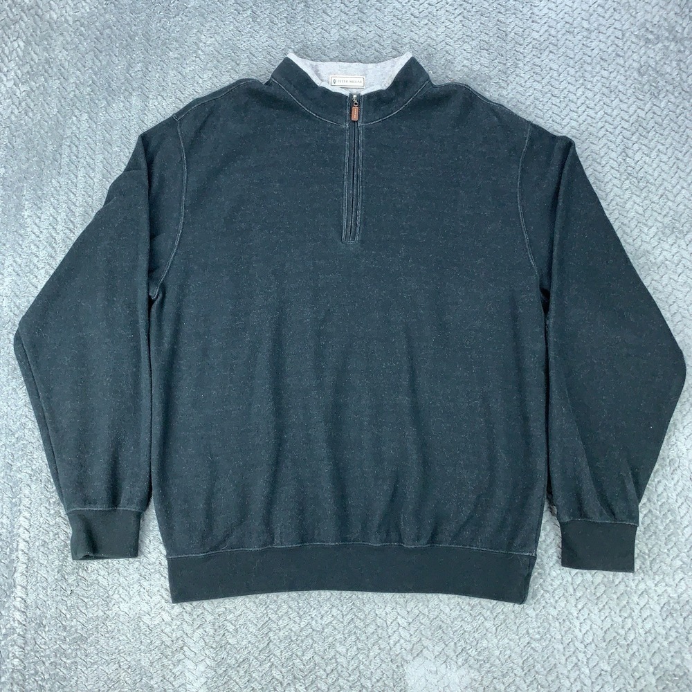 Peter Millar Sweater Mens Medium Black Golf 1/4 Zip Pullover Faded Cotton Y2K
